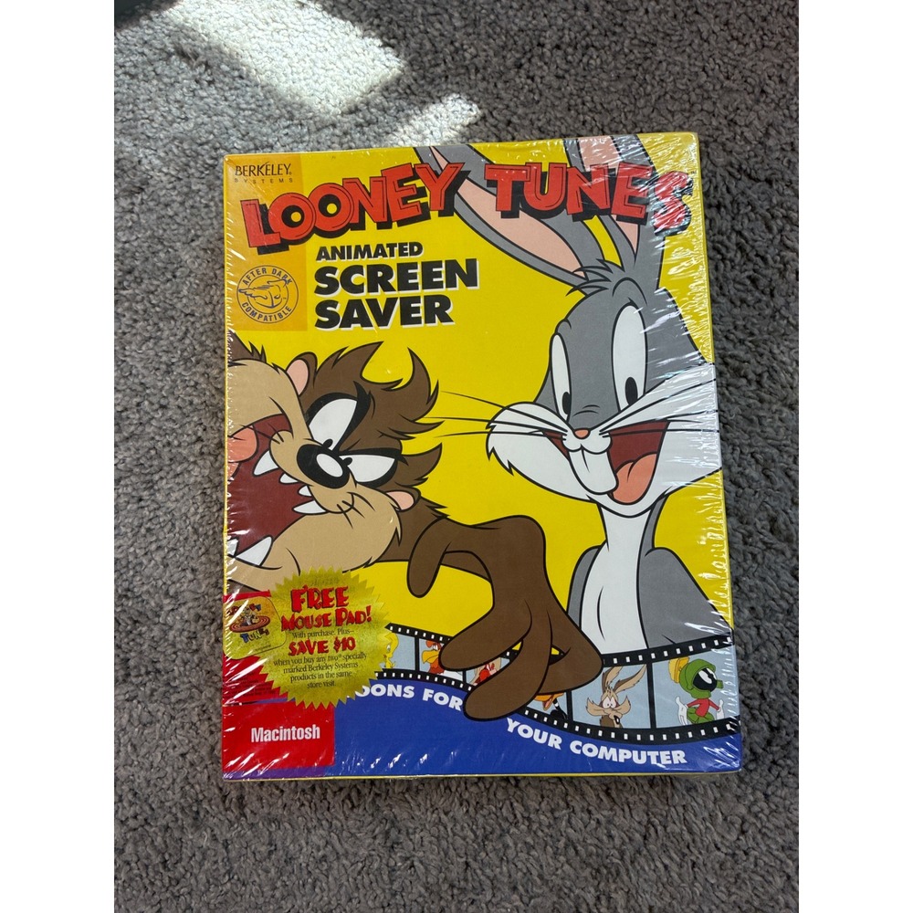 Vintage Looney Tunes Animated Screen Saver Macintosh Big Box Sealed Mouse Pad